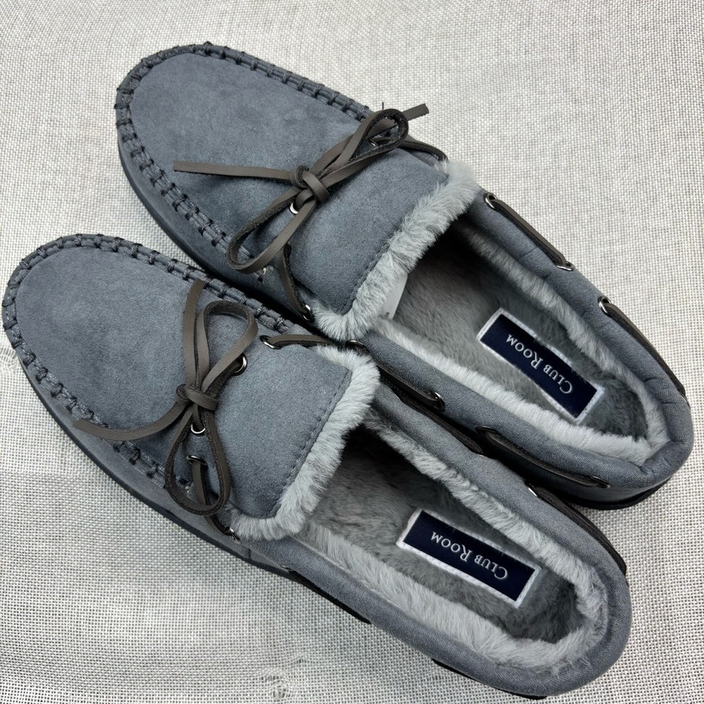 Club Room Mens Moccasin Slippers Grey Size Medium 8-9
